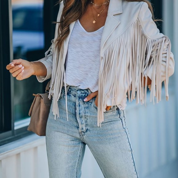 LAST ONE -WALFORD CROPPED FRINGE FAUX SUEDE JACKET - Picture 5 of 13